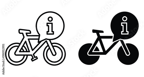 Bicycle information icon set with speech bubble and info symbol for bike rental cycling guide and tourist transport services