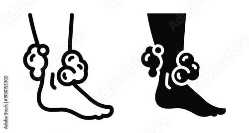 Human foot washing icon set with soap bubbles and foam for hygiene skincare pedicure body care health and cleanliness symbols