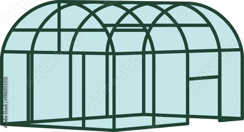 Greenhouse farming structure vector illustration featuring agricultural glasshouse plant cultivation environment and modern horticulture facility