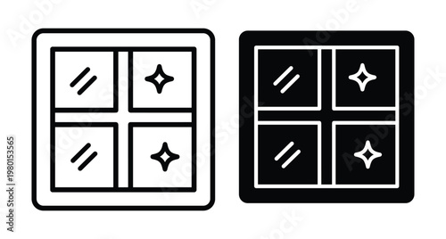 Clean window icon set with four panes and sparkle symbols representing hygiene maintenance service for residential or commercial glass surfaces