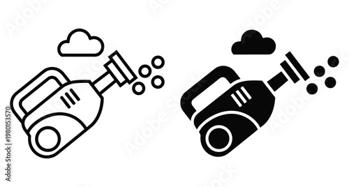 Leaf blower icon set showing outline and solid versions for gardening landscaping yard maintenance cleaning outdoor power tool equipment vector graphic