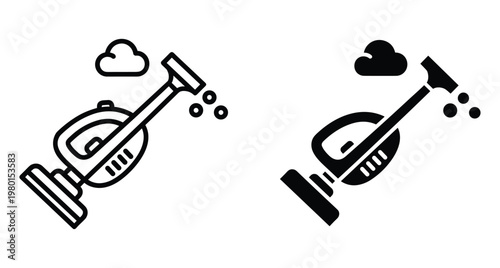 Handheld vacuum cleaner icon set with suction nozzle and dust particles for household cleaning service and home maintenance equipment design