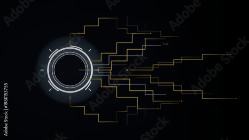 neon circuit board vector illustration with glowing circle flat design