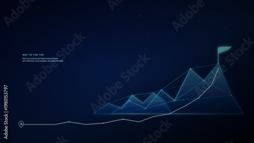 Business growth chart with flag on top vector illustration