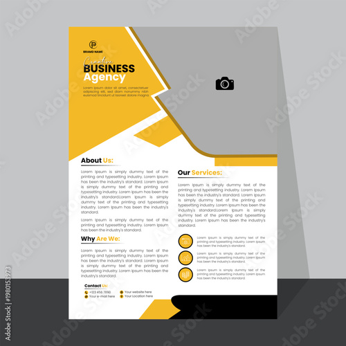 Creative business agency flyer with abstract background and modern design elements.