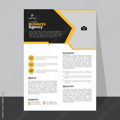 Creative business agency flyer with abstract background and modern design elements.