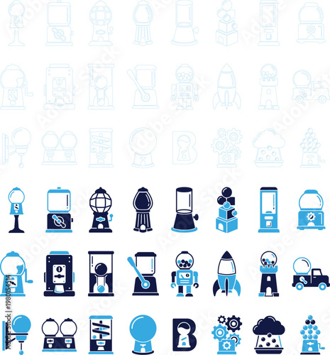 Creative icons for 3d printing manufacturing and industry in blue and white.