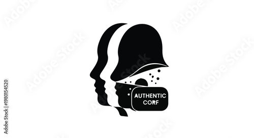 Black silhouette of a person wearing a helmet with a futuristic mask