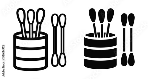 Cotton swab icon set featuring ear buds in a jar and individual sticks for hygiene personal care and medical cleaning