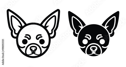Chihuahua dog head icon set featuring minimalist line art and solid black silhouette designs for pet branding and animal logos