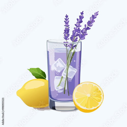Lavendel Zitronen Getränk mit Eiswürfeln im Glas