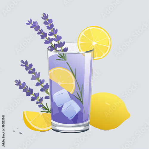 Lavendel Zitronen Getränk mit Eiswürfeln im Glas