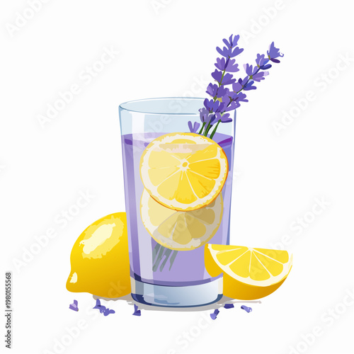 Lavendel Zitronen Getränk mit Eiswürfeln im Glas