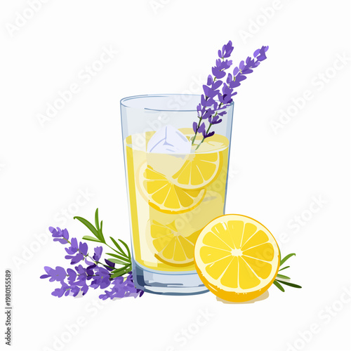 Lavendel Zitronen Getränk mit Eiswürfeln im Glas