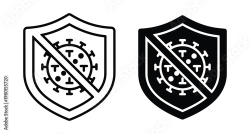 Virus protection shield icon set representing immune system defense antibacterial properties medical safety measures against germs bacteria and infectious diseases