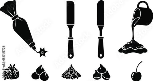 Traditional tools and forms for handling and utilizing chocolate Vector