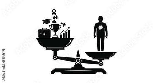 work life balance concept with scale weighing career success against personal life