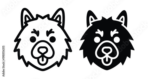 Husky dog head icon set featuring outline and solid silhouette designs for pet branding animal logos and cute puppy graphics