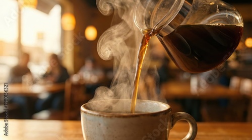 Experience The Calming Ritual Of Freshly Brewed Coffee Being Poured Into A Cup Steam Gently Rising