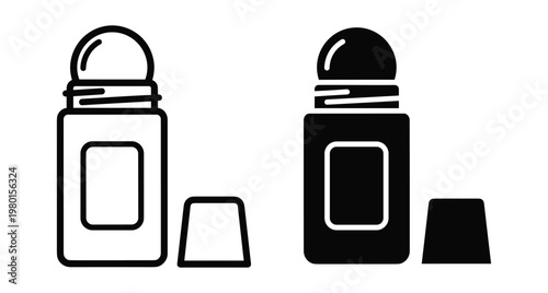 roll on deodorant icon set with outline and solid styles for personal hygiene body care cosmetic product packaging design elements