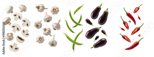 Assortment of fresh vegetables falling cooking ingredients