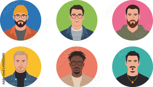 Diverse group of men's avatar portraits in circles