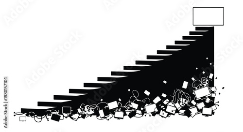 Black staircase leading up to a blank white rectangle