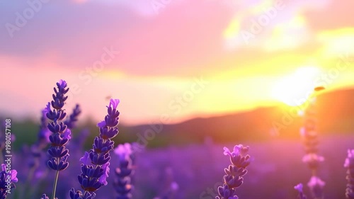 Lavender Field at Sunset - A Serene and Beautiful Scene.
