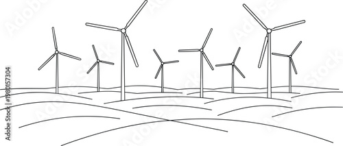 Wind turbines in a rolling landscape illustration wind power