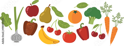Assortment of fresh fruits and vegetables food healthy