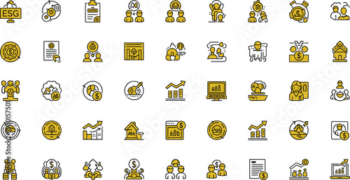 ESG sustainability and responsible business line icon set featuring environmental governance social impact investment and corporate responsibility