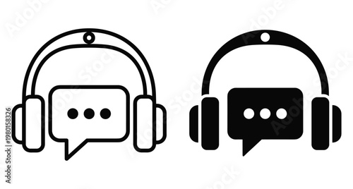 Headphones with speech bubble icon set for customer support service communication audio podcast messaging help desk assistant online chat symbol
