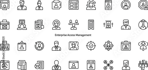 Enterprise access management line icon set featuring user identity security authentication profile control and business account management