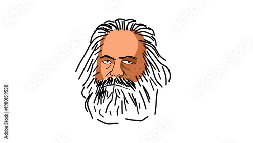 Karl Marx Portrait, flat vector illustration