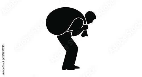 Man carrying large burden on his back in a vector graphic illustration