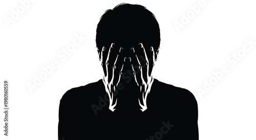 Vector graphic illustration of a stressed man covering his face with hands