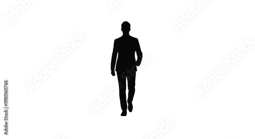 Silhouette of a man walking alone in a suit on white background vector graphic illustration