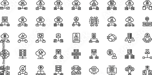 Artificial intelligence and cloud computing line icon set featuring data processing automation network technology minimal outline vector collection