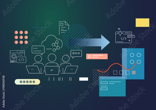 Expedite Development and Deployment of Services Module with AI  - Stock Illustration