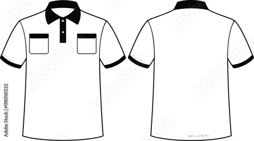 Front and Back View of a White Polo Shirt with Black Collar and Cuffs t-shirt collared shirt