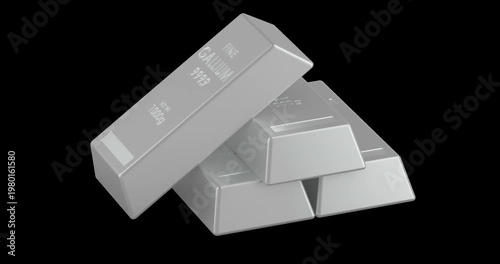 Gallium metal bars, rotation animation seamlessly loopable. 3D rendering isolated on transparent background