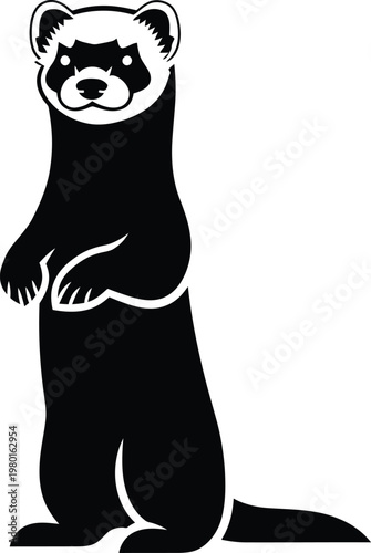 A black and white drawing of a ferret standing on its hind legs