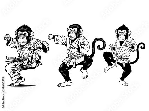 Monkey wearing karate uniform and karate pose vector
