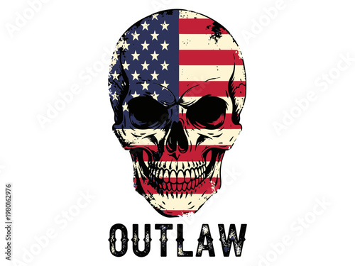 Outlaw skull with american flag vector