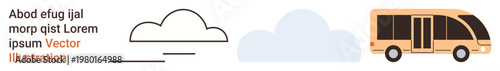 Public transport, travel, urban mobility, cloud computing, transportation logistics, smart cities. Minimalistic bus and cloud symbols. Public transport and travel concept