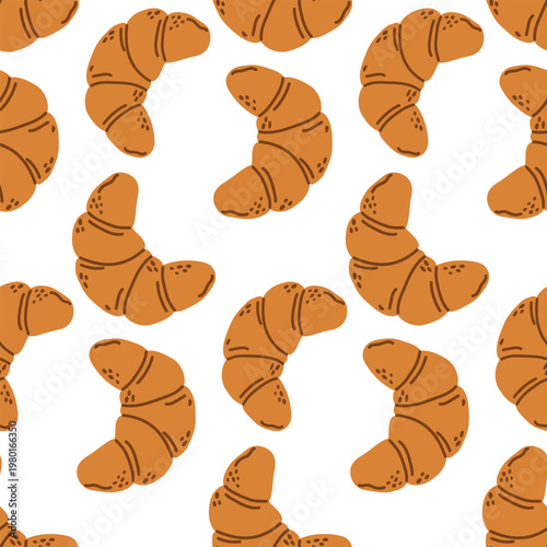 Croissant seamless pattern for bakery. Sweet bread background for cafe menu, kitchen textile, or food wrapping.