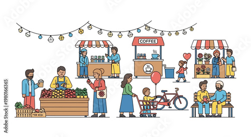 People Shopping at Outdoor Market Stalls.