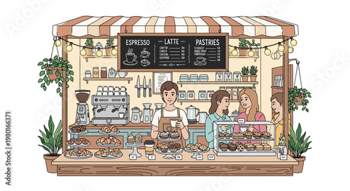 Baker and customer at bakery counter.