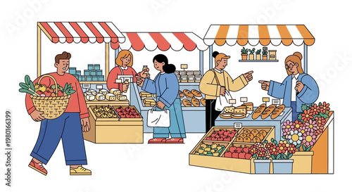 People buying fresh produce at market.