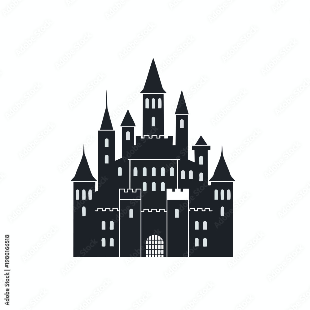 Obraz premium Elegant Illustration of a Classic Castle with Multiple Towers and Gothic Architecture